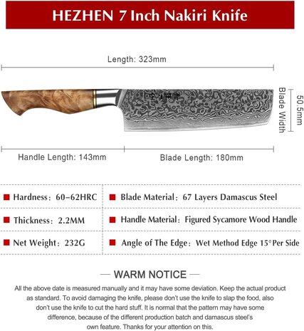 Hezhen Damascus Nakiri mes - B30 Master series Hezhen Damascus Nakiri mes - B30 Master series