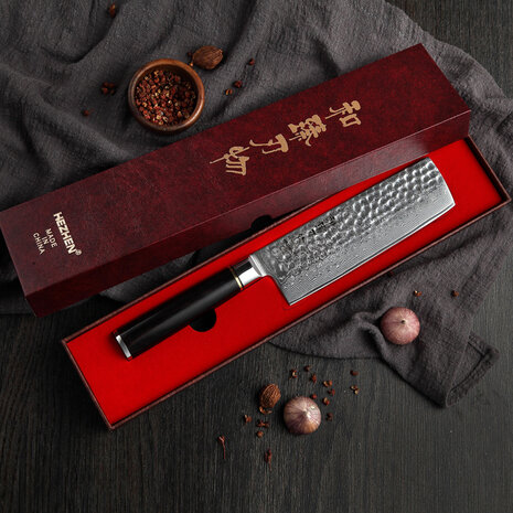 Hezhen Damascus Nakiri mes - B1Z Classic series Hezhen Damascus Nakiri mes - B1Z Classic series