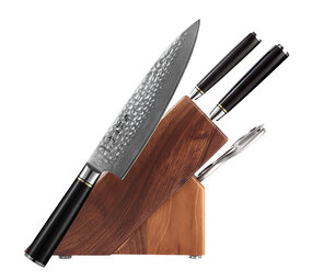 Hezhen Damascus messenset (5) met blok (B1Z series) Hezhen Damascus messenset (5) met blok (B1Z series)