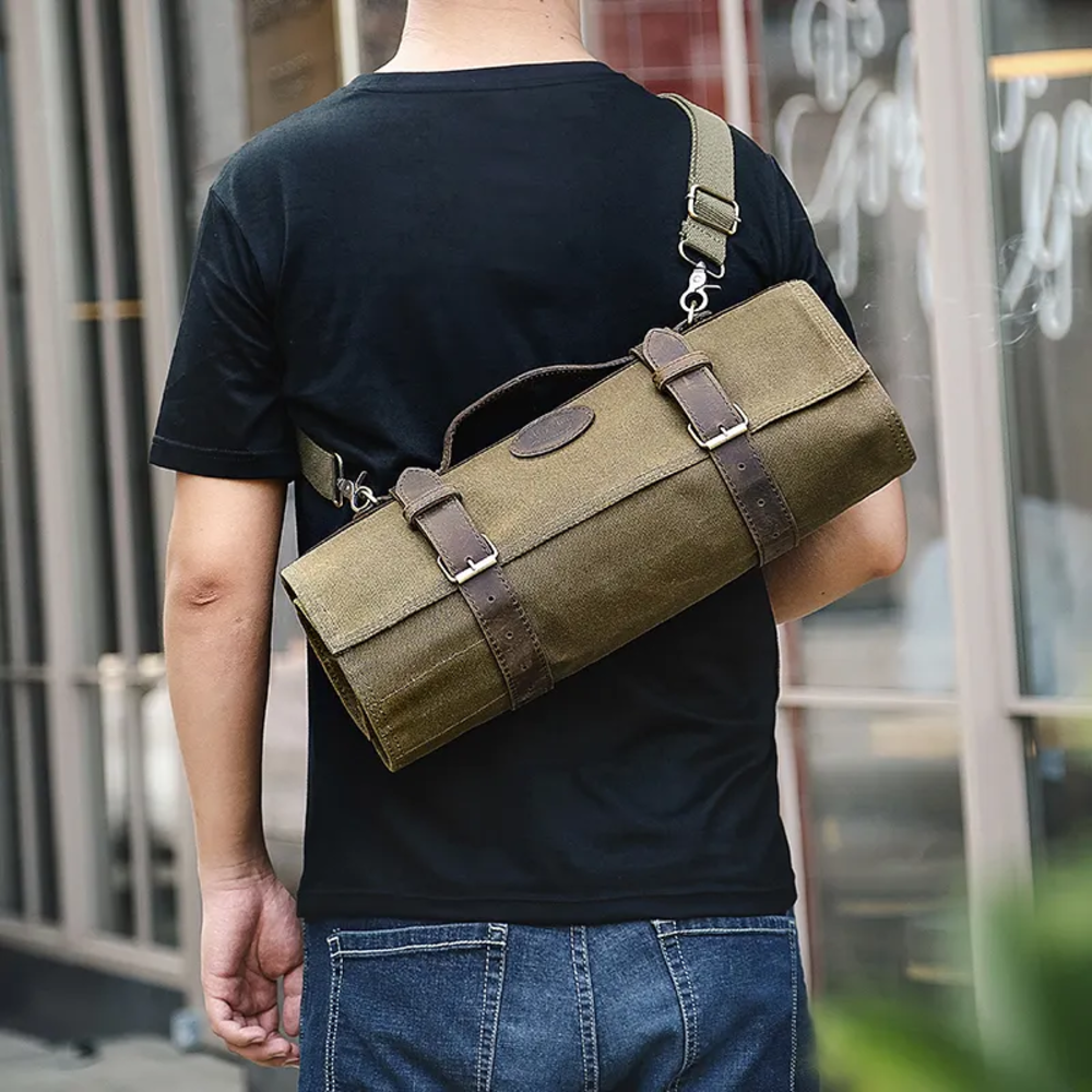 Hezhen Messentas canvas/leer - Groen/bruin Hezhen Messentas canvas/leer - Groen/bruin