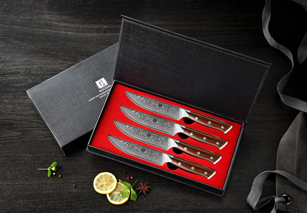XinZuo Damascus Steakmessen 4 stuks - B13R Yu series XinZuo Damascus Steakmessen 4 stuks - B13R Yu series