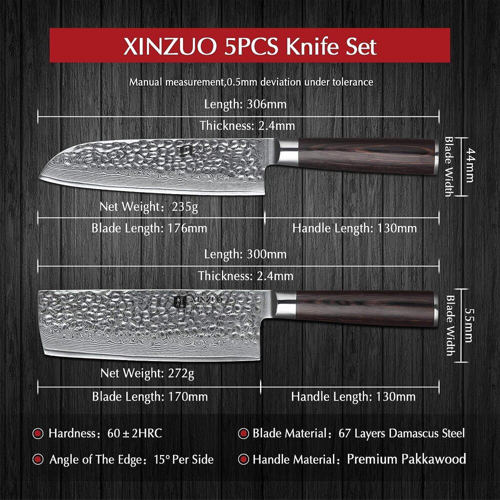 XinZuo Damascus messenset 5-delig - B1H He series XinZuo Damascus messenset 5-delig - B1H He series