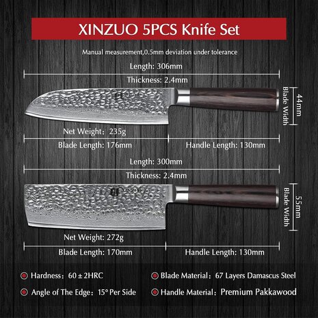 XinZuo Damascus messenset 5-delig - B1H He series XinZuo Damascus messenset 5-delig - B1H He series