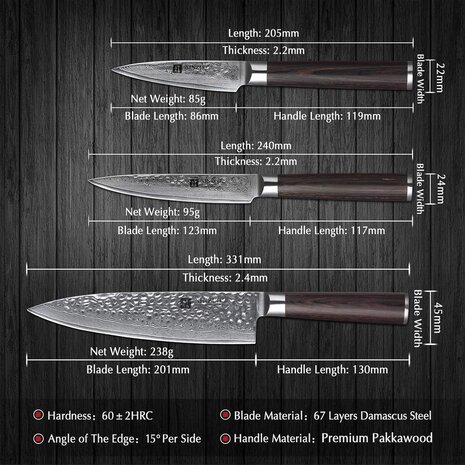 XinZuo Damascus messenset 5-delig - B1H He series XinZuo Damascus messenset 5-delig - B1H He series