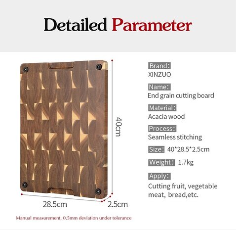 XinZuo Snijplank Acaciahout 40x28x2.5cm met anti-slip voetjes