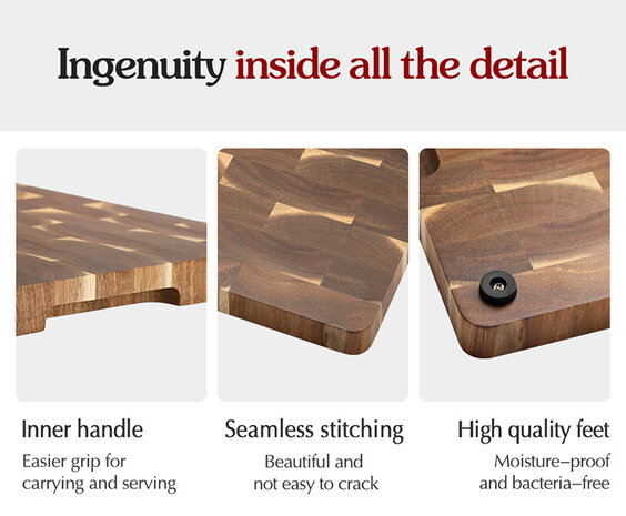 XinZuo Snijplank Acaciahout 40x28x2.5cm met anti-slip voetjes