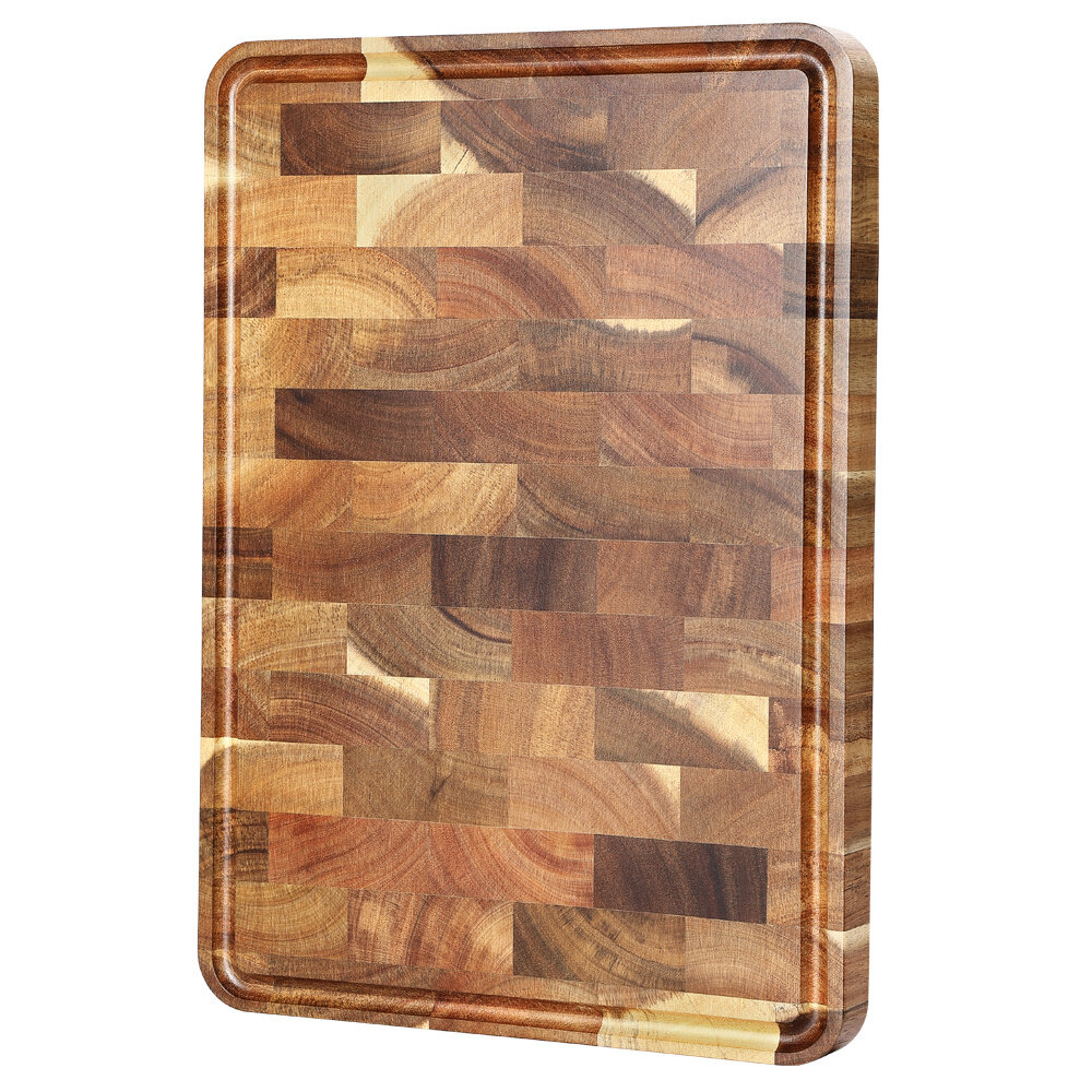 VDN Professionele Snijplank Rond Acacia Hout Met Sap En Handvaten Anti Slip Borrelplank Met Houder Set   Hakblok Kopshout 38 X 3 8 Cm   Vdn 1079120509