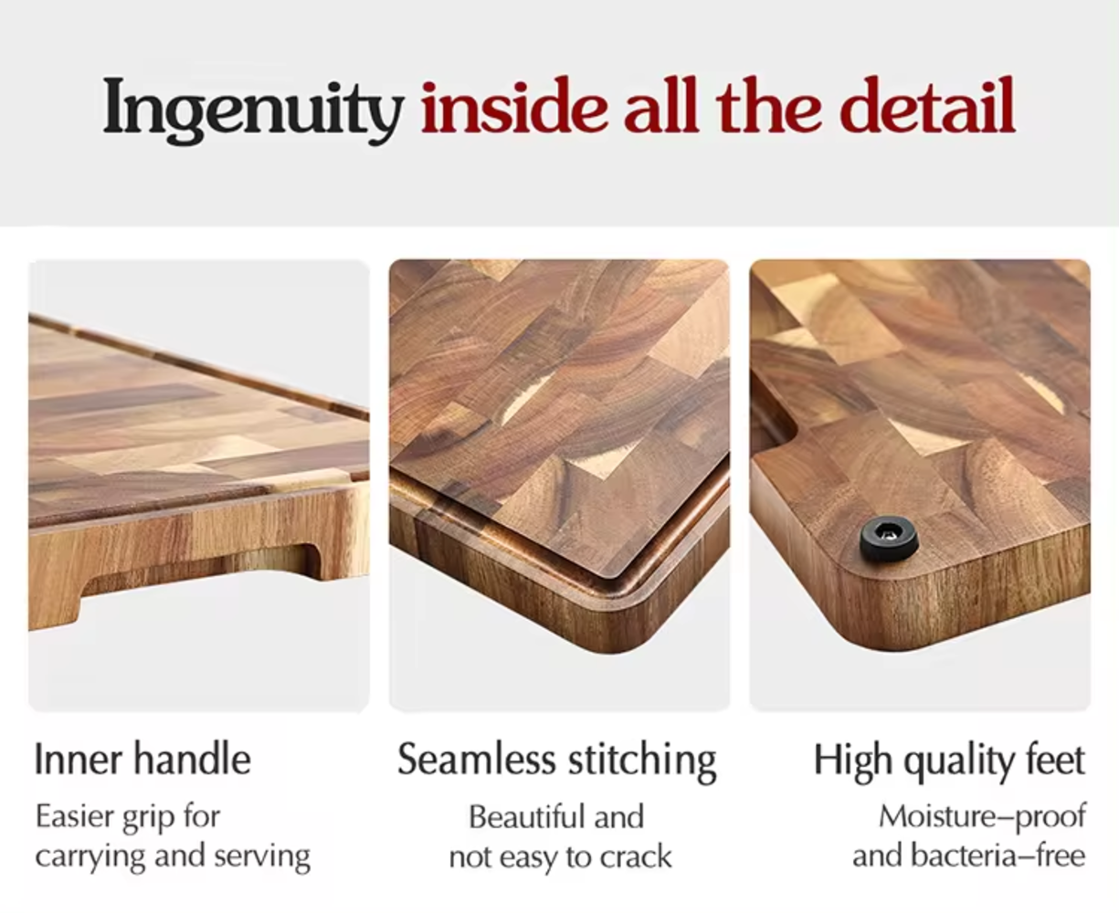 XinZuo Snijplank Acaciahout met anti-slip voetjes en sapgeul XinZuo Snijplank Acaciahout met anti-slip voetjes en sapgeul