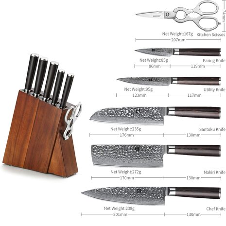 XinZuo Damascus messenset 7-delig - B1H He series XinZuo Damascus messenset 7-delig - B1H He series