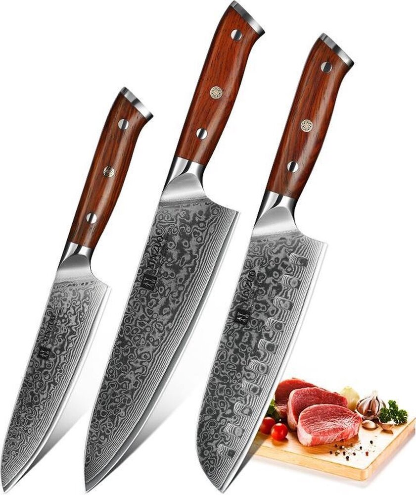 XinZuo Damascus messenset 3-delig - B13R Yu series XinZuo Damascus messenset 3-delig - B13R Yu series