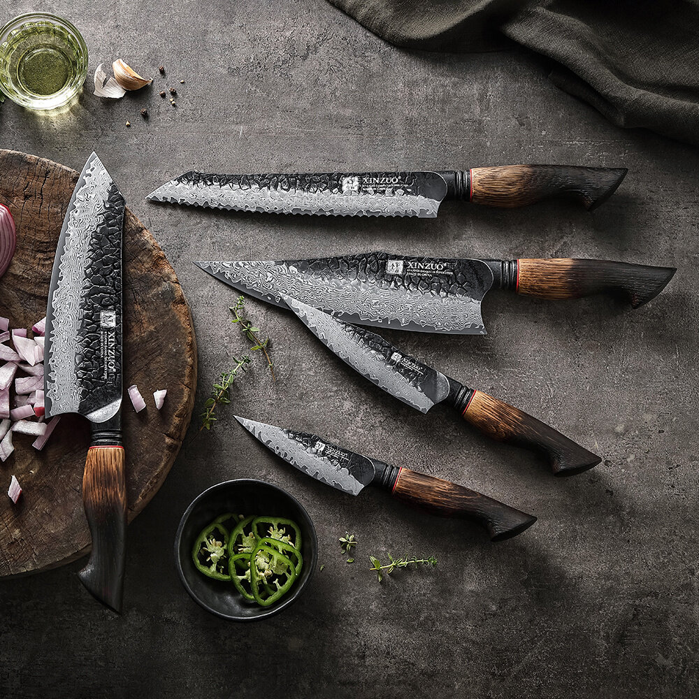 XinZuo Damascus messenset 5-delig - X06 Mo series XinZuo Damascus messenset 5-delig - X06 Mo series