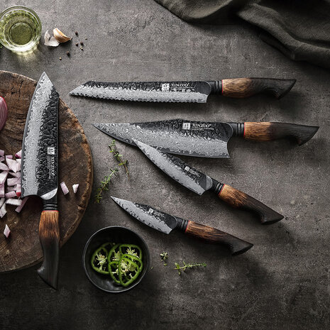 XinZuo Damascus messenset 5-delig - X06 Mo series XinZuo Damascus messenset 5-delig - X06 Mo series