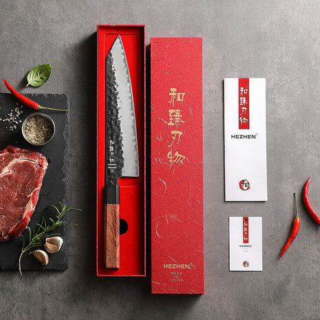 Hezhen Composietstalen Bunka mes 24cm - PM8S Retro series Hezhen Composietstalen Bunka mes 24cm - PM8S Retro series