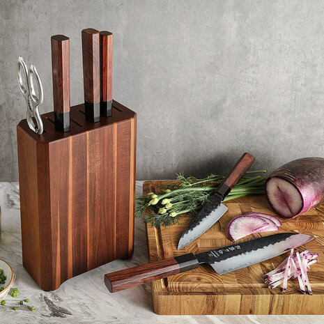 Hezhen Composietstalen messenset met blok 7-delig - PM8S Retro series Hezhen Composietstalen messenset met blok 7-delig - PM8S Retro series