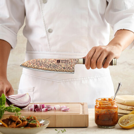 XinZuo Koper Damascus Santoku - X08C series