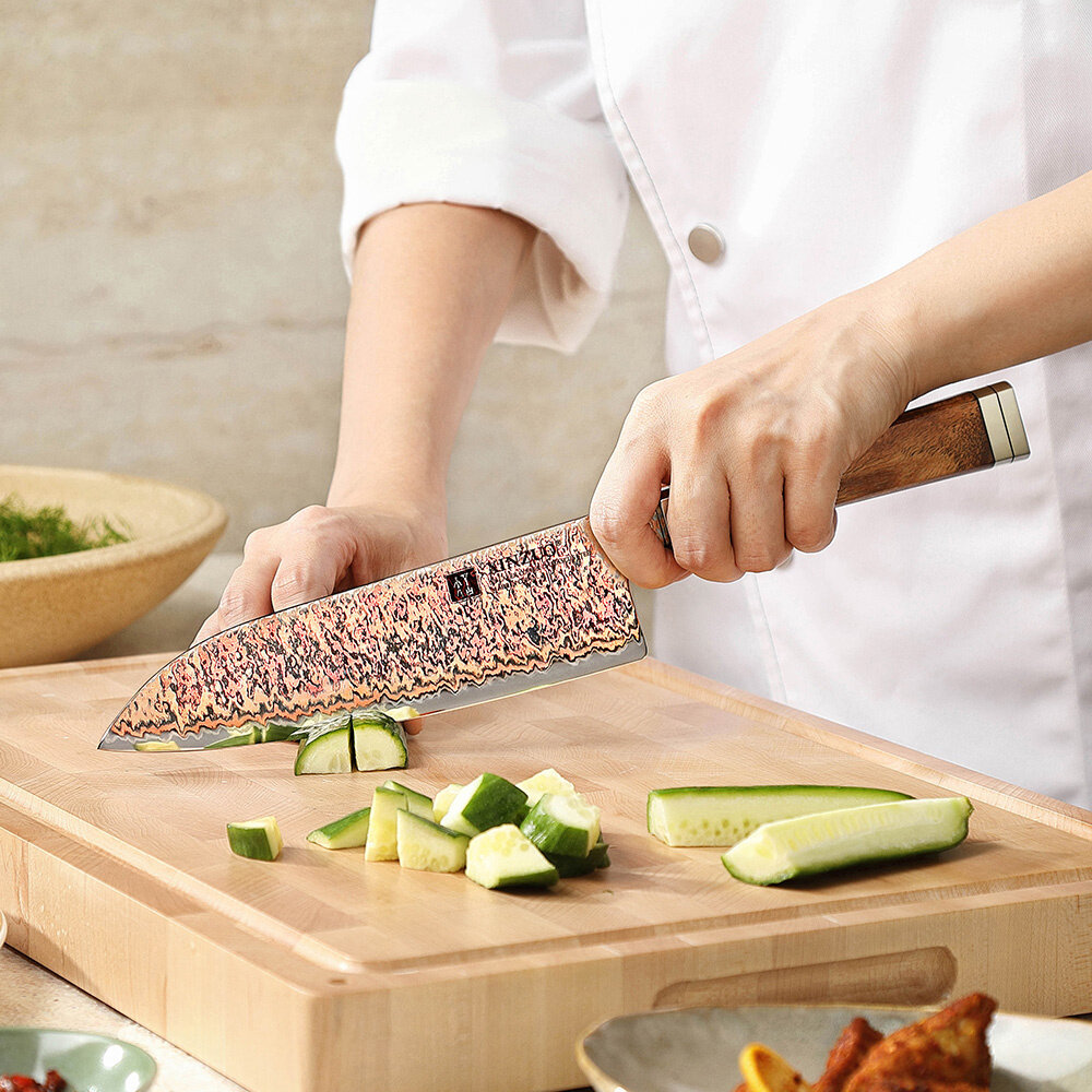 XinZuo Koper Damascus Santoku - X08C series