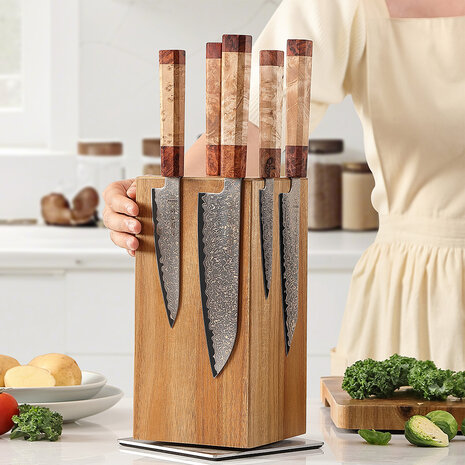 XinZuo Draaibaar Magnetisch Messenblok - Acaciahout