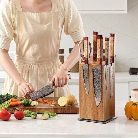 XinZuo Draaibaar Magnetisch Messenblok - Acaciahout