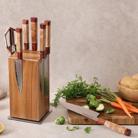 XinZuo Draaibaar Magnetisch Messenblok - Acaciahout