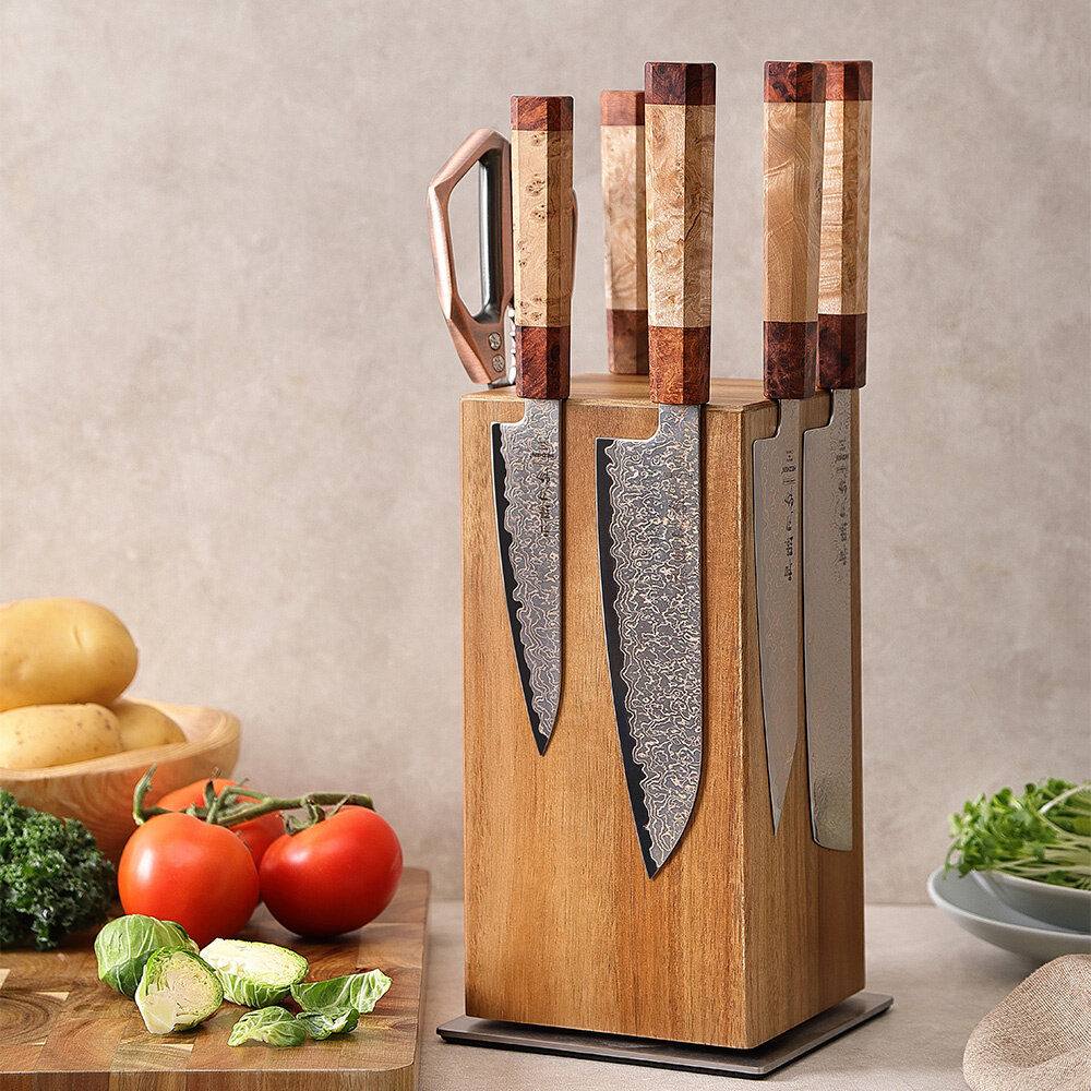 XinZuo Draaibaar Magnetisch Messenblok - Acaciahout