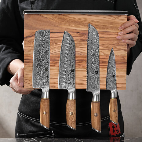 XinZuo Dubbelzijdig Magnetisch Messenblok - Olijfhout