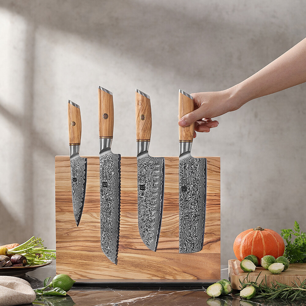 XinZuo Dubbelzijdig Magnetisch Messenblok - Olijfhout