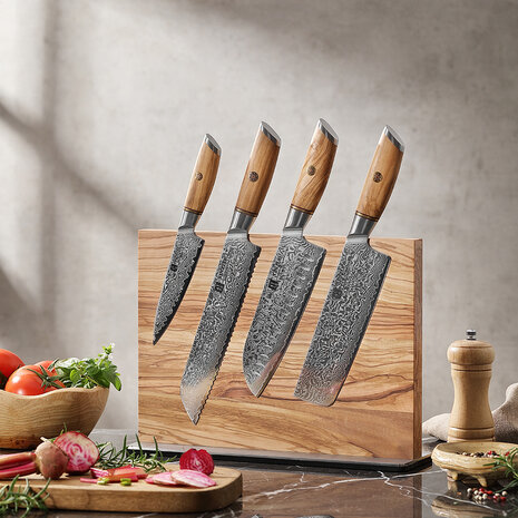 XinZuo Dubbelzijdig Magnetisch Messenblok - Olijfhout