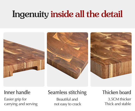 XinZuo Snijplank Acaciahout 43x31x3.5cm met handgrepen