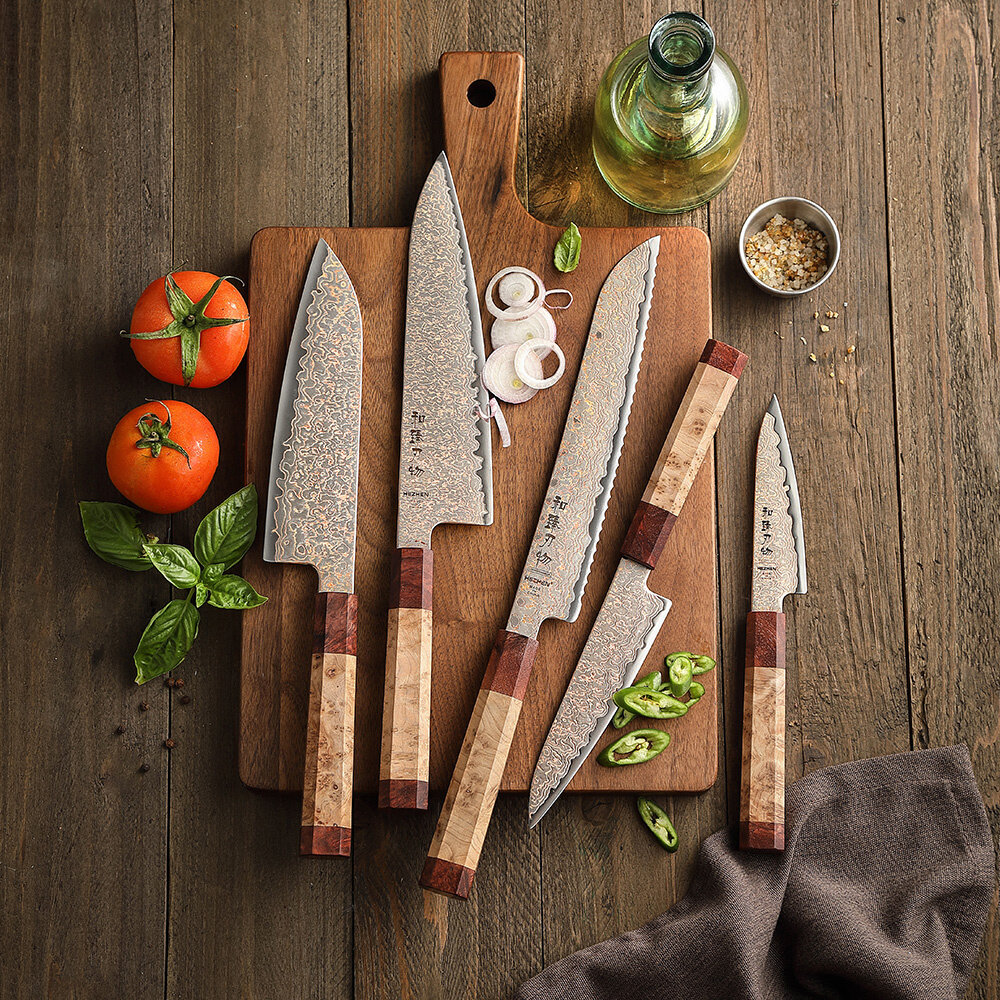 Hezhen Koper Damascus Messenset 5-delig (X05C series)