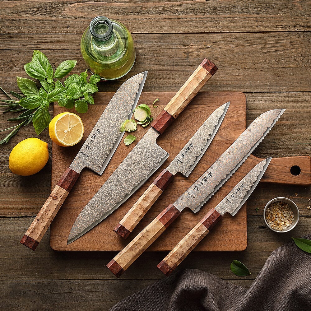 Hezhen Koper Damascus Messenset 5-delig (X05C series)