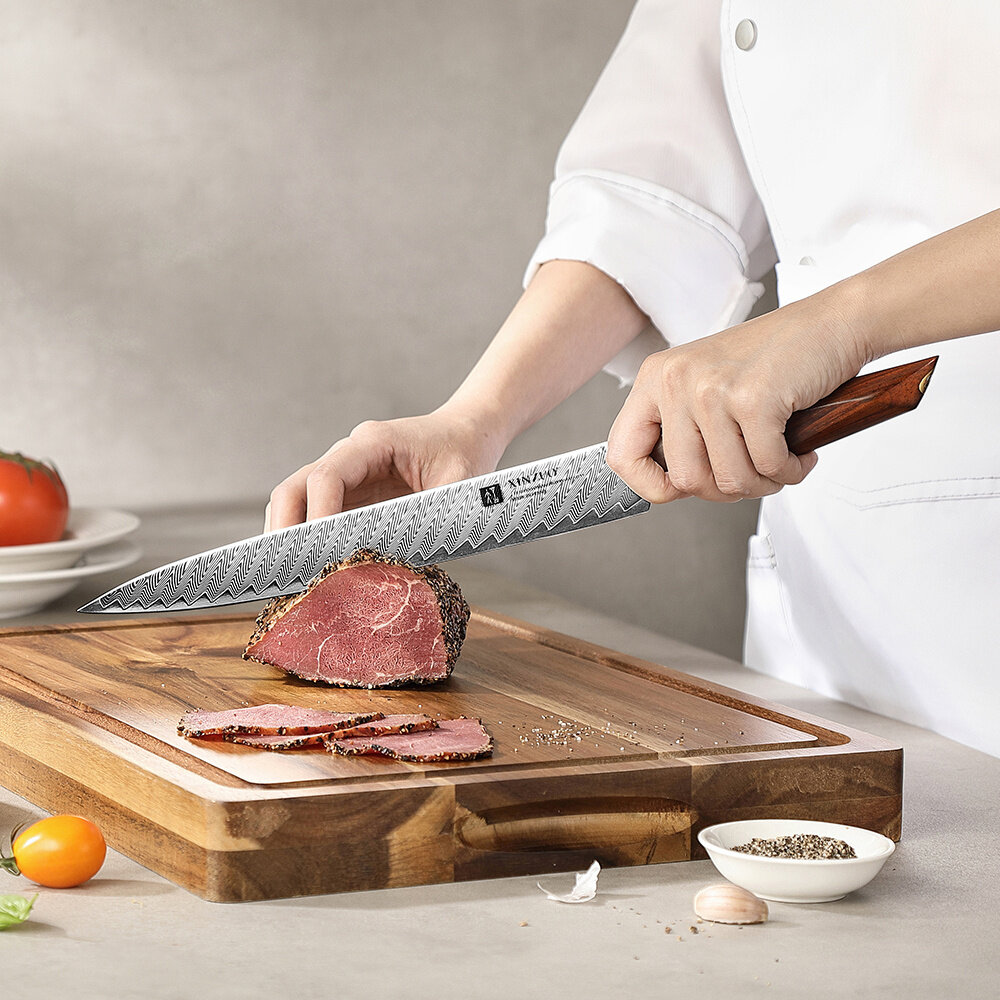XinZuo Damascus vleesmes 26cm - X03 Xing Series - XinZuo x Mauro Uliassi (3-sterren Michelin chef) XinZuo Damascus vleesmes 26cm - X03 Xing Series - XinZuo x Mauro Uliassi (3-sterren Michelin chef)