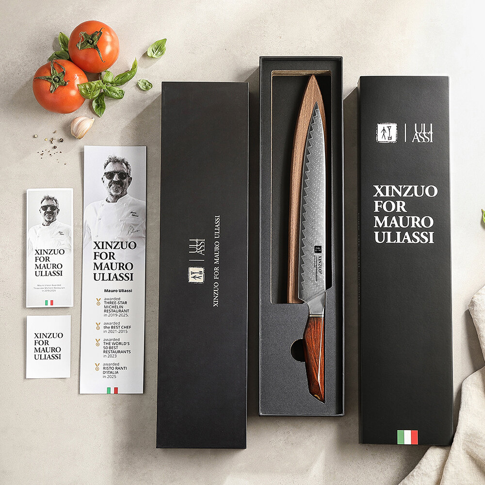 XinZuo Damascus vleesmes 26cm - X03 Xing Series - XinZuo x Mauro Uliassi (3-sterren Michelin chef) XinZuo Damascus vleesmes 26cm - X03 Xing Series - XinZuo x Mauro Uliassi (3-sterren Michelin chef)