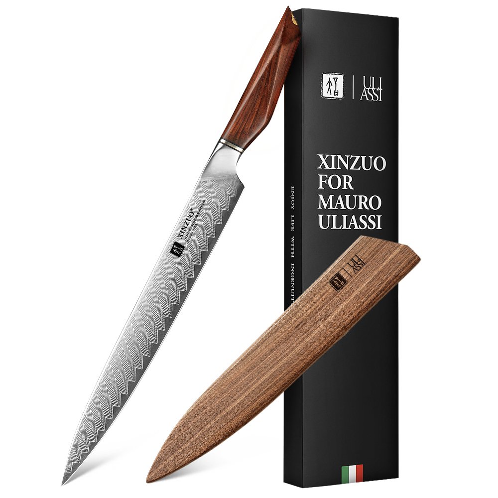 XinZuo Damascus vleesmes 26cm - X03 Xing Series - XinZuo x Mauro Uliassi (3-sterren Michelin chef) XinZuo Damascus vleesmes 26cm - X03 Xing Series - XinZuo x Mauro Uliassi (3-sterren Michelin chef)