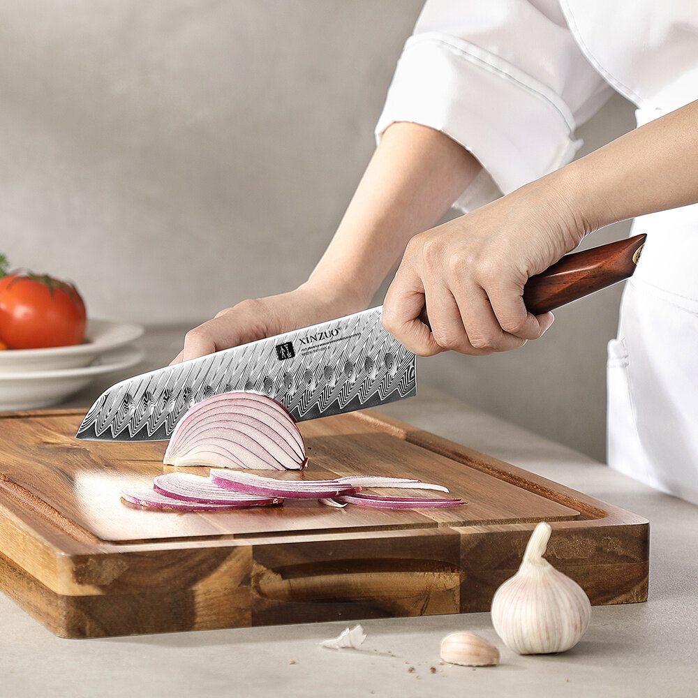 XinZuo Damascus santokumes 18.5cm - X03 Xing Series - XinZuo x Mauro Uliassi (3-sterren Michelin chef) XinZuo Damascus santokumes 18.5cm - X03 Xing Series - XinZuo x Mauro Uliassi (3-sterren Michelin chef)