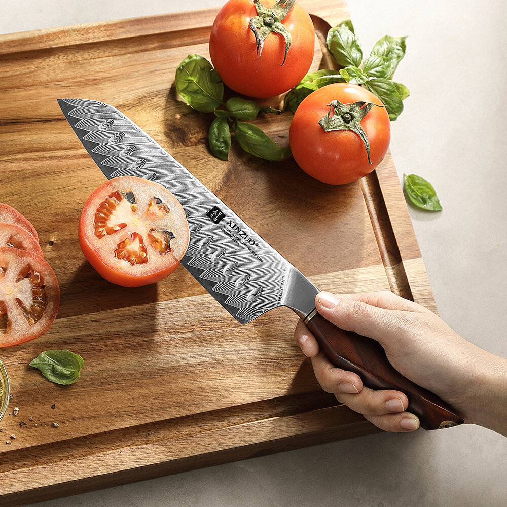 XinZuo Damascus santokumes 18.5cm - X03 Xing Series - XinZuo x Mauro Uliassi (3-sterren Michelin chef) XinZuo Damascus santokumes 18.5cm - X03 Xing Series - XinZuo x Mauro Uliassi (3-sterren Michelin chef)