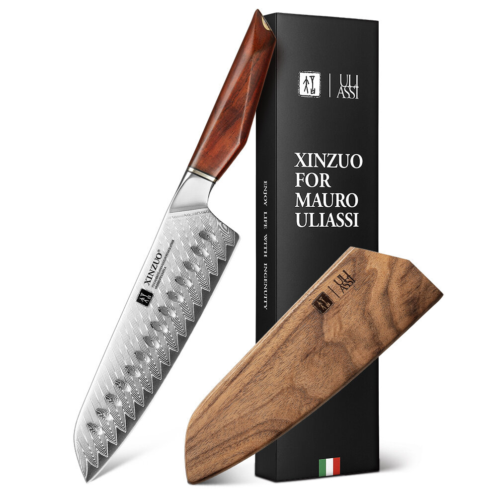XinZuo Damascus santokumes 18.5cm - X03 Xing Series - XinZuo x Mauro Uliassi (3-sterren Michelin chef) XinZuo Damascus santokumes 18.5cm - X03 Xing Series - XinZuo x Mauro Uliassi (3-sterren Michelin chef)
