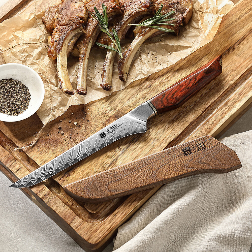 XinZuo Damascus uitbeenmes 16.5cm - X03 Xing Series - XinZuo x Mauro Uliassi (3-sterren Michelin chef) XinZuo Damascus uitbeenmes 16.5cm - X03 Xing Series - XinZuo x Mauro Uliassi (3-sterren Michelin chef)