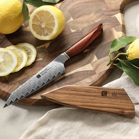 XinZuo Damascus groentemes 13cm - X03 Xing Series - XinZuo x Mauro Uliassi (3-sterren Michelin chef) XinZuo Damascus groentemes 13cm - X03 Xing Series - XinZuo x Mauro Uliassi (3-sterren Michelin chef)