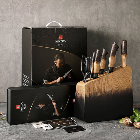 XinZuo Damascus messenset 8-delig - X06 Mo series XinZuo Damascus messenset 8-delig - X06 Mo series