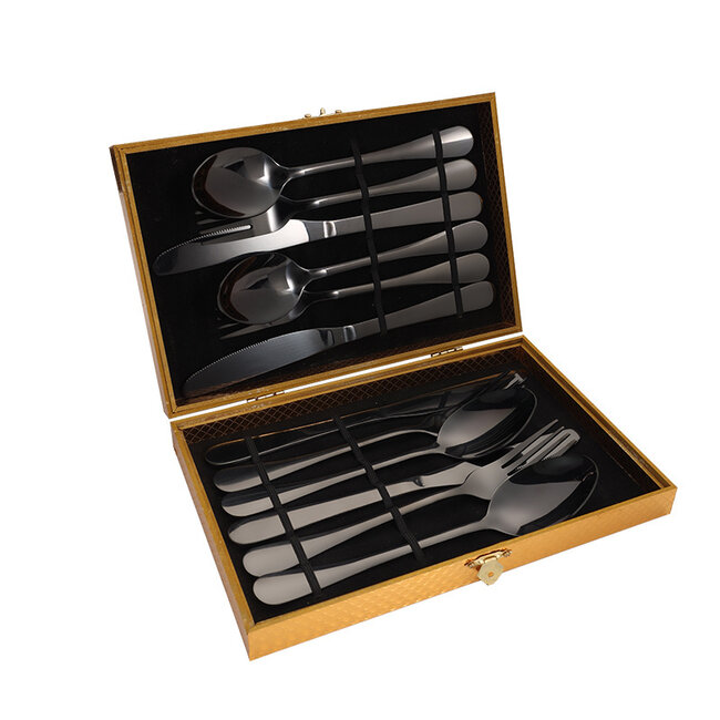 SFT Products Glans Zwart Besteksets 12-delig