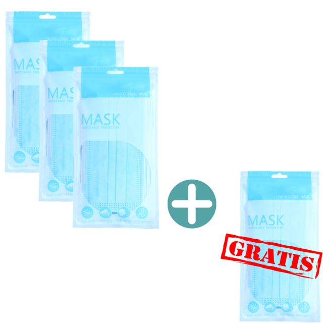 MERKLOOS Mask Wegwerp 3 -laags Mondkapjes 30 Stuks + 10 Stuks Gratis