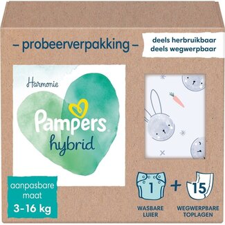 Pampers Harmonie Hybrid Wasbare Luier Probeerverpakking 1 Stuks + 15 Stuks Wegwerpbare Toplagen