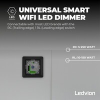 Ledvion Ściemniacz LED Wifi - 5-250W - 220-240V - Odcięcie fazy - Uniwersalne - Kompletny - Czarny