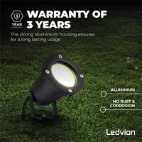 Ledvion Reflektor Ogrodowy LED - Czarny - IP65 - 5W - 2700K - Kabel zasilający 1 metr