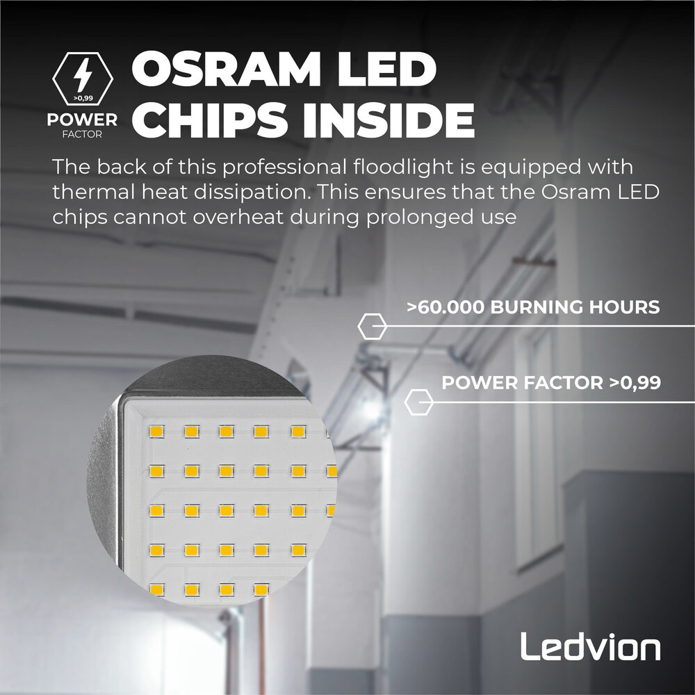 Ledvion Naświetlacz LED Z Czujnikiem Ruchu 50W - LED Osram - IP44 - 120Lm/W - Kolor zimna biel - 5 lat gwarancji