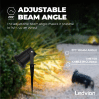 Ledvion 3x Zewnętrzny Reflektor Ogrodowy LED - Czarny - IP65 - 5W - 2700K - Kabel zasilający 1 metr