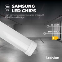 Ledvion 3x Lampa Świetlówka  120cm - Samsung LED - IP65 - 36W - 144 lm/W - 6500K - Możliwość podłączenia - 5 lat gwarancji