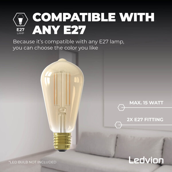 Ledvion Lampa Sufitowa LED - Oprawa E27 - IP44 - Ø28 cm