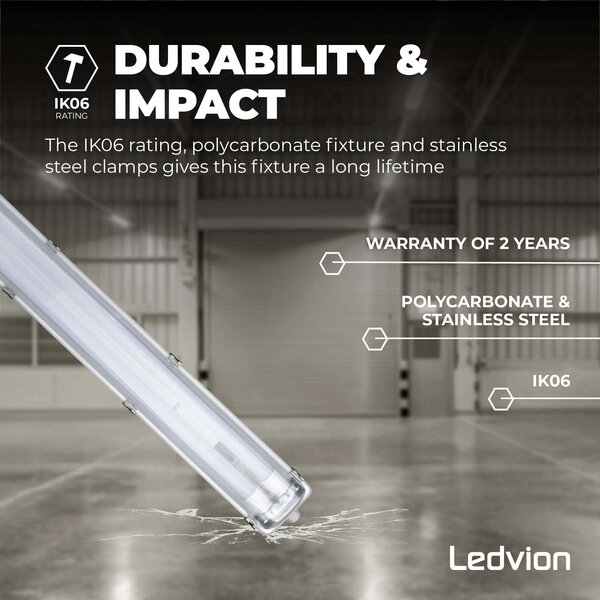 Ledvion Oprawa hermetyczna LED 120 cm - 24W - 3840 Lm - 4000K - IP65 - 2x Świetlówki LED