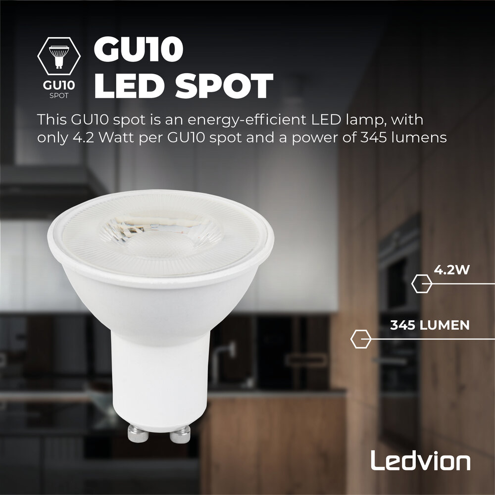 Ledvion 10x Żarówka LED GU10 - 4,5W - 2700K - 345 Lumenów - Pakiet Rabatowy